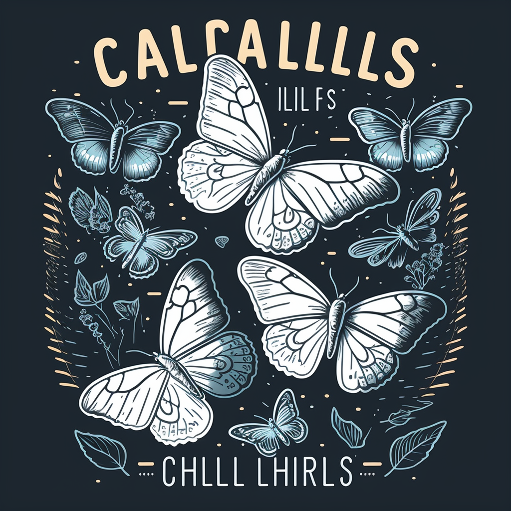 "Butterflies and Chill" - Casual, Relaxed, Soft lighting T-shirt design graphic, vector, contour, white background