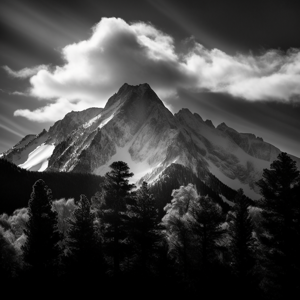 Prompt: The black and white high-contrast photography. The interplay between light and shadow is expertly crafted, creating a sense of depth and dimension in the image, real photo, black and white photography, photograph with mid size camera, by ansel adams