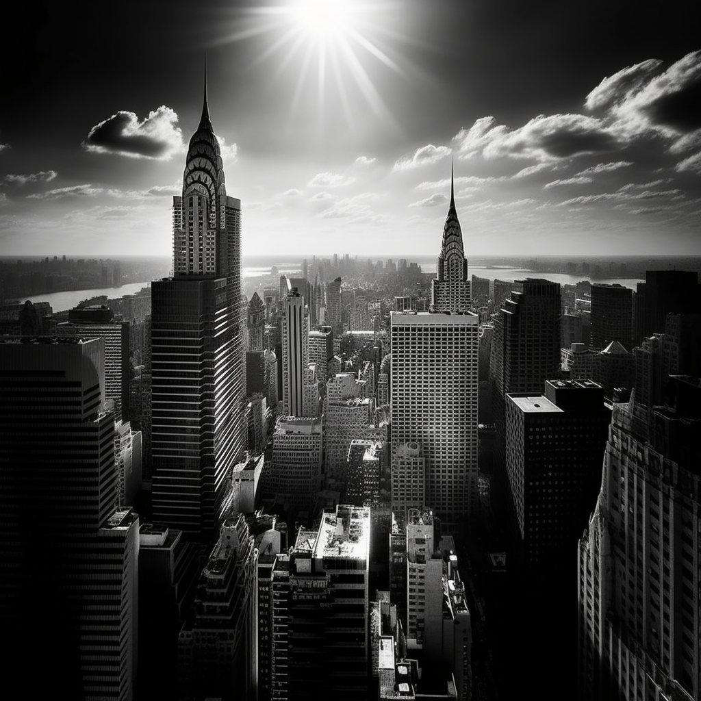 The cityscape is a masterclass in black and white photography. The contrast between light and shadow is expertly crafted, creating a sense of depth and dimension in the image. The intricate details of the buildings draw the viewer in, inviting them to explore every corner of the image, real photo, black and white photography, photograph with middle format camera 
