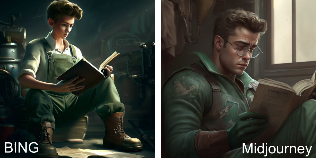 A highly-detailed epic cinematic concept art CG render digital painting artwork costume design: young James Dean as a well-kept neat mechanic in 1950s USSR green dungarees and big boots, reading a book. The artwork is in the style of hyper-realistic concept art, trending on ArtStation, with a subtle muted cinematic color palette, excellent composition, and dynamic dramatic cinematic lighting. The piece has an aesthetic quality and is very inspirational, evoking an arthouse style. It was created using software like Maya, Blender and Photoshop, with octane render
