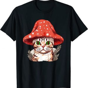 Cottagecore ästhetische Katze mit Pilz Hut Kawaii T-Shirt