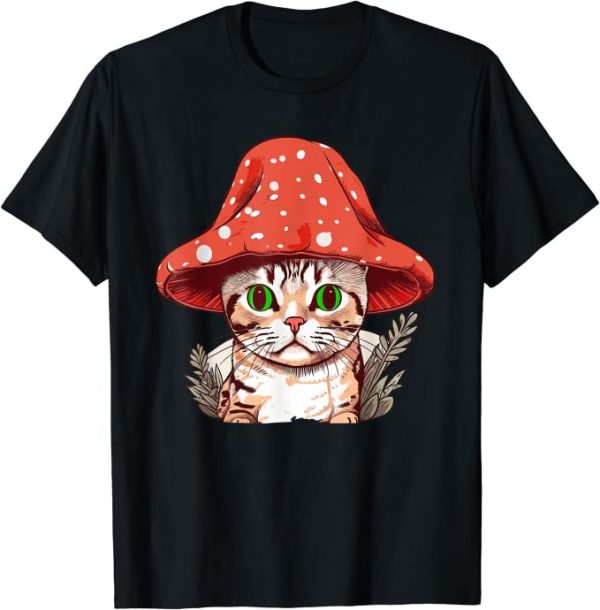 Cottagecore ästhetische Katze mit Pilz Hut Kawaii T-Shirt