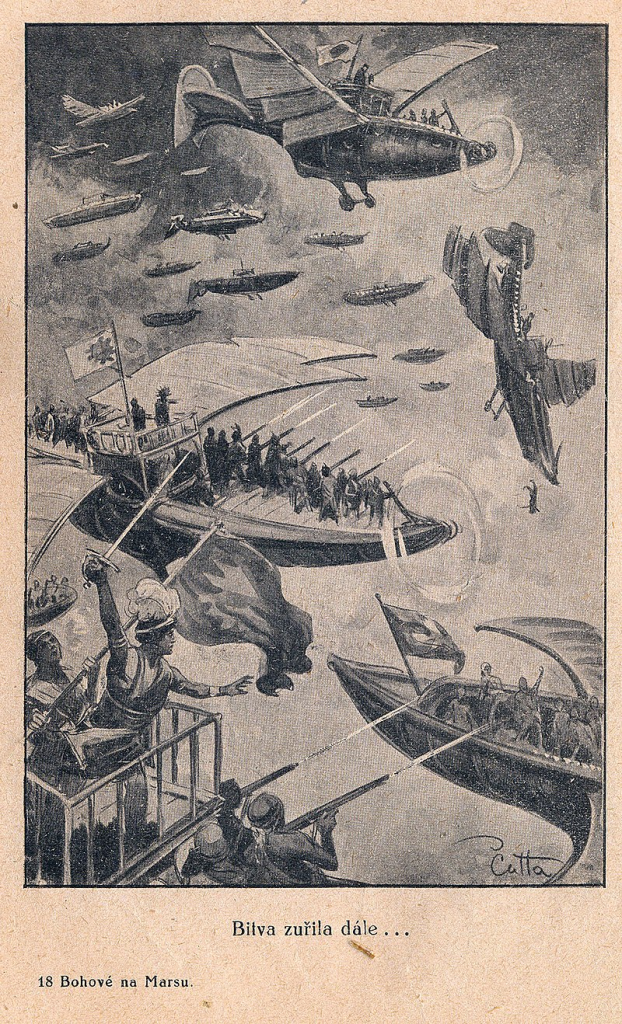 Luftkampf über Barasoom aus einem historischen Buch