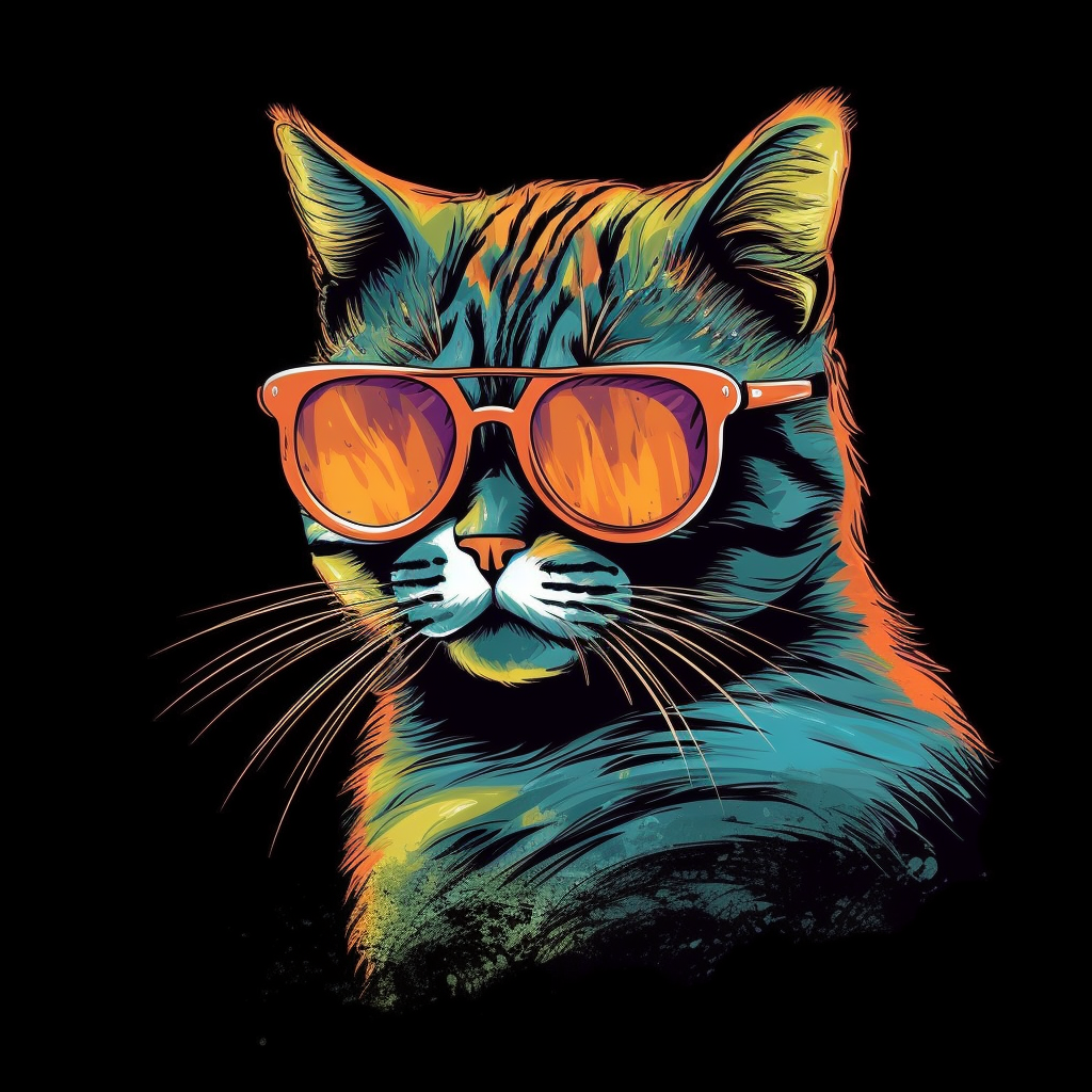 /imagine prompt cool cat, wearing sunglasses, watercolor style, vector design ,professional shirt design, black background --v 5 - Image #4 @smoki99