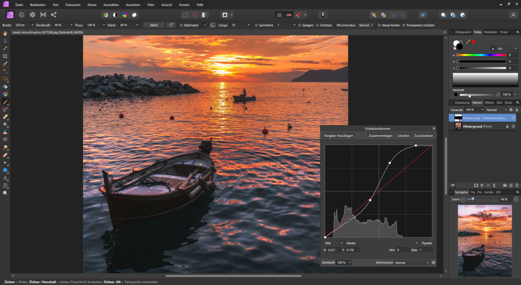 Affinity Photo Nachjustieren der Kurve