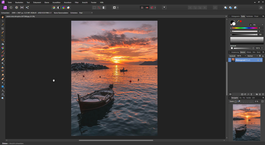 Praktische Bildbearbeitung mit Affinity Photo - Bild mit Sonnenuntergang