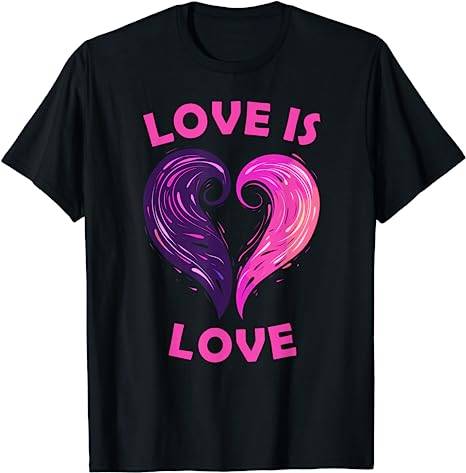 Love is Love - Lila und Rose Herz Design LGBTQ Community T-Shirt