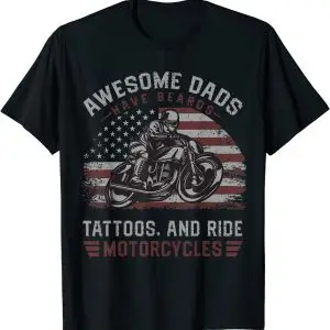 Awesome Dads Have Tattoos And Beards Fathersday – Motorrad T-Shirt