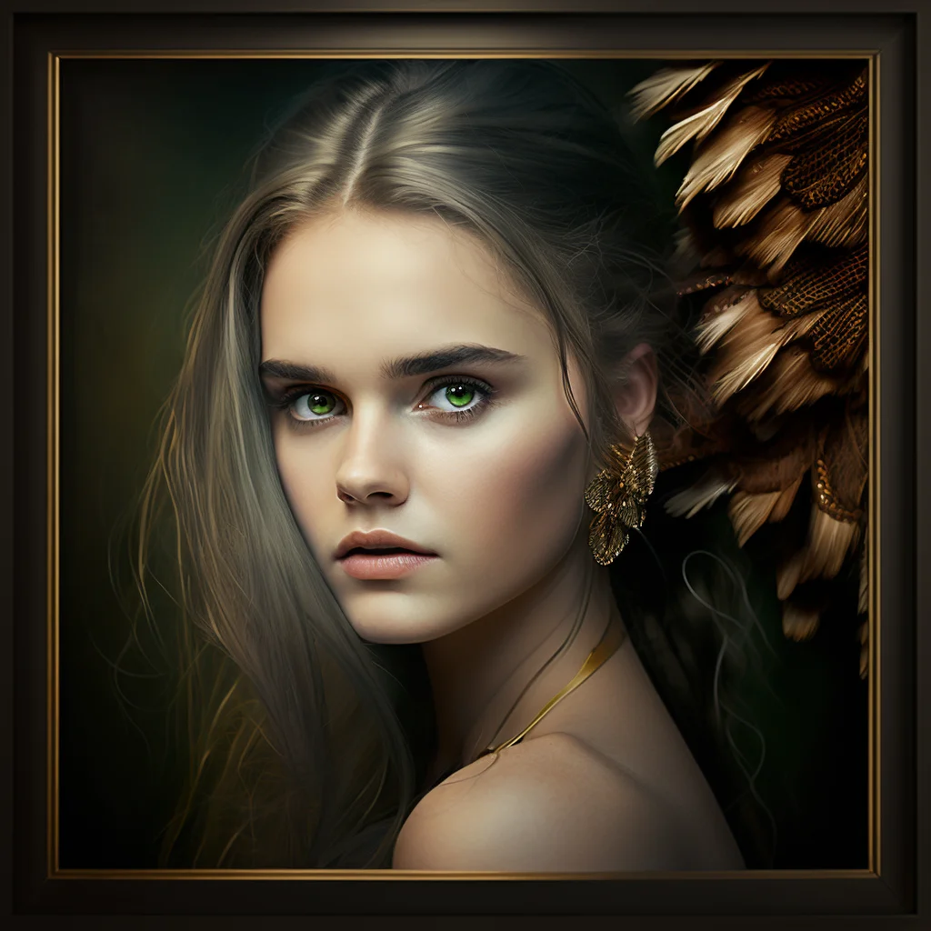 A photo of a stunning young woman with a coy and alluring expression, taken in the style of high-fashion and pop-culture photography. The photo is highly detailed with intricate elements, elegant composition, and is rendered in photo-realistic quality. It is an award-winning piece of art, captured with ultra-sharp focus and high-definition technology. The style draws inspiration from the works of contemporary artists known for their evocative and stunning portraits